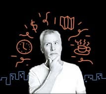 Person thinking with doodles