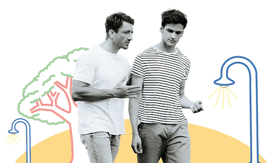 Smiling person with decorative elements